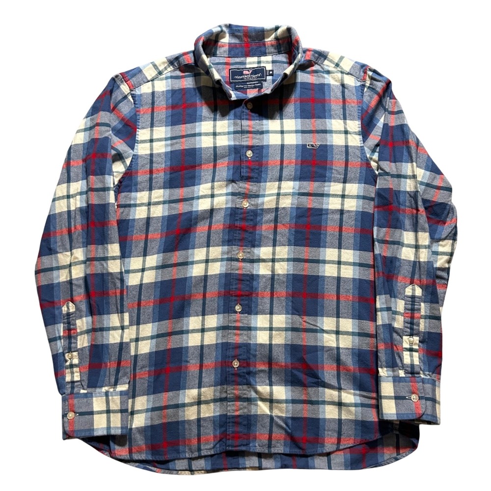 Vineyard Vines Button Down Mens M Blue Plaid Classic Fit Whale Flannel Shirt